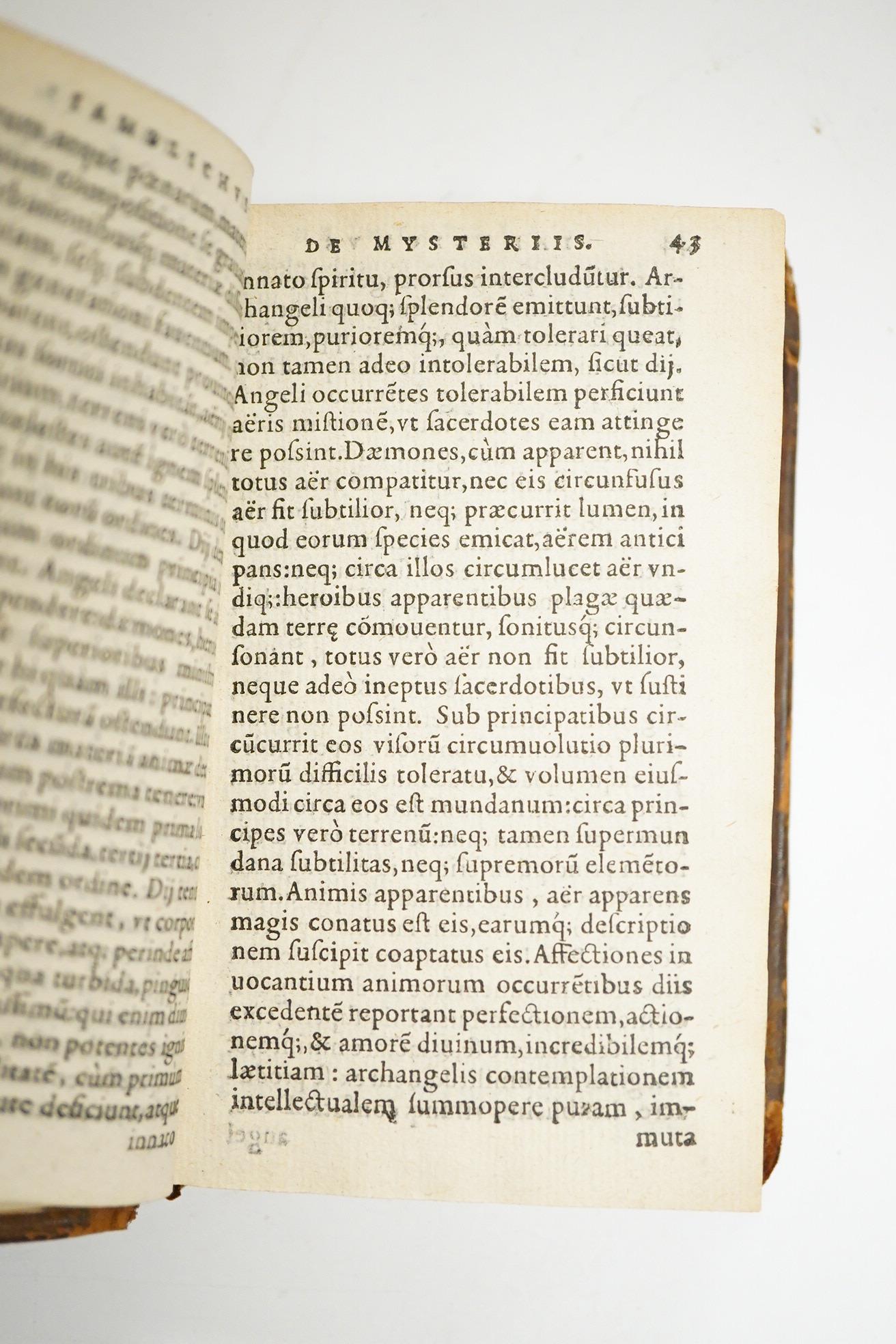 Iamblichus (of Chalcedon) De Mysteriis Aegyptiorum, Chaldaeorum, Assyriorum (and) Proclus ... Porphyrus ... Psellus ... Mercurii ... engraved titled device, decorated initial letters, device (with mottoe) final leaf, 544